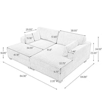 Canapé Sectionnel Modulable Méridienne Sophia 84 pouces de large en Velours Côtelé Moelleux