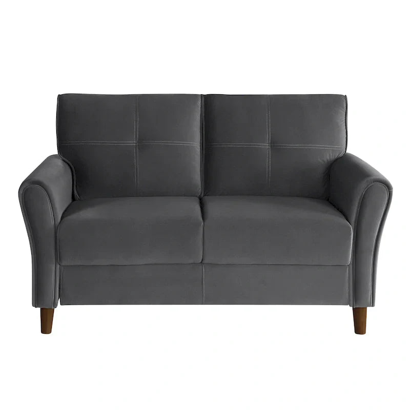 Causeuse confort 1 pièce rembourrée en velours brun, dossiers moelleux, détail capitonné, structure en bois massif, mobilier de salon moderne
