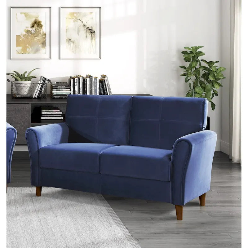 Causeuse confort 1 pièce rembourrée en velours brun, dossiers moelleux, détail capitonné, structure en bois massif, mobilier de salon moderne