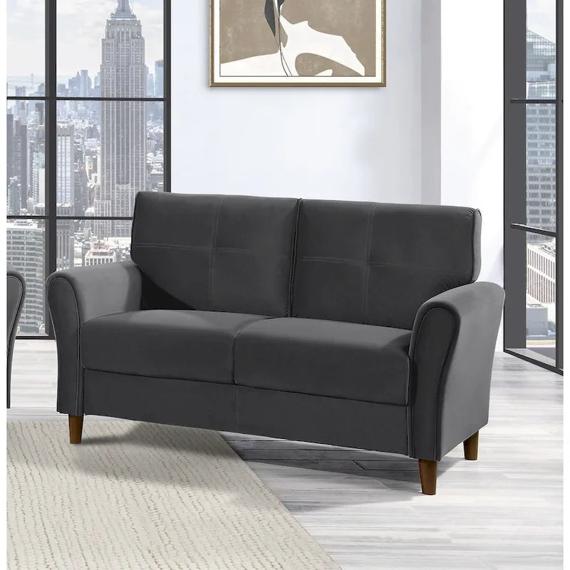 Causeuse confort 1 pièce rembourrée en velours brun, dossiers moelleux, détail capitonné, structure en bois massif, mobilier de salon moderne