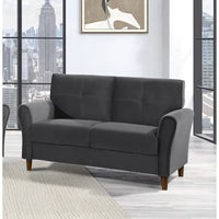 Causeuse confort 1 pièce rembourrée en velours brun, dossiers moelleux, détail capitonné, structure en bois massif, mobilier de salon moderne