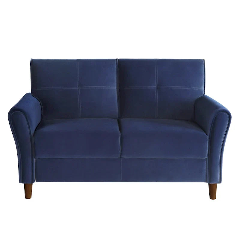 Causeuse confort 1 pièce rembourrée en velours brun, dossiers moelleux, détail capitonné, structure en bois massif, mobilier de salon moderne