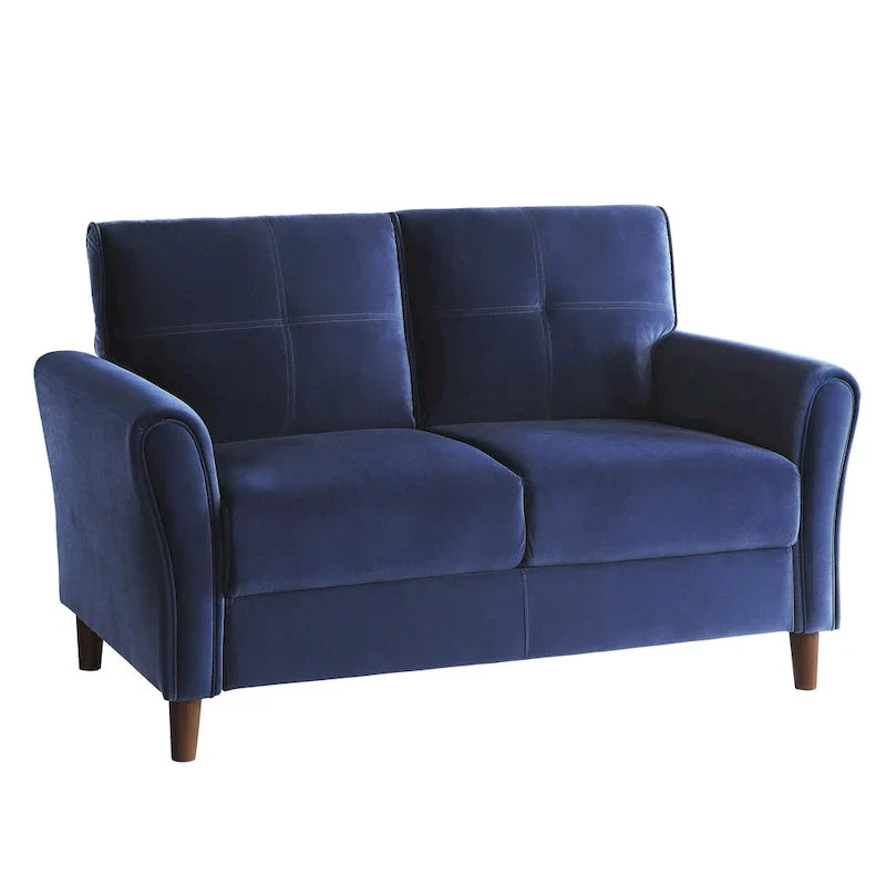 Causeuse confort 1 pièce rembourrée en velours brun, dossiers moelleux, détail capitonné, structure en bois massif, mobilier de salon moderne
