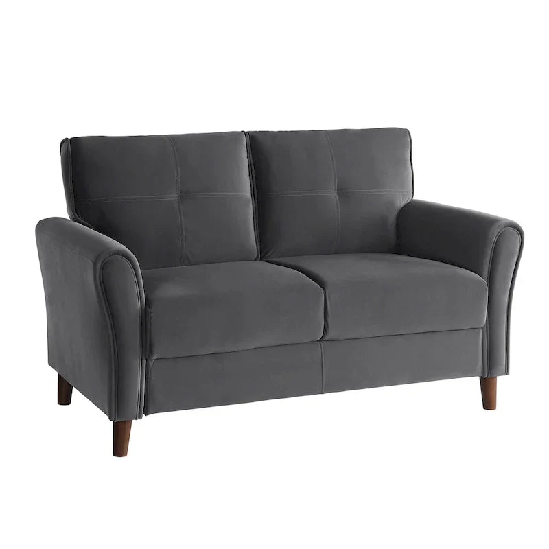 Causeuse confort 1 pièce rembourrée en velours brun, dossiers moelleux, détail capitonné, structure en bois massif, mobilier de salon moderne