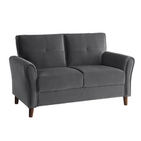 Causeuse confort 1 pièce rembourrée en velours brun, dossiers moelleux, détail capitonné, structure en bois massif, mobilier de salon moderne