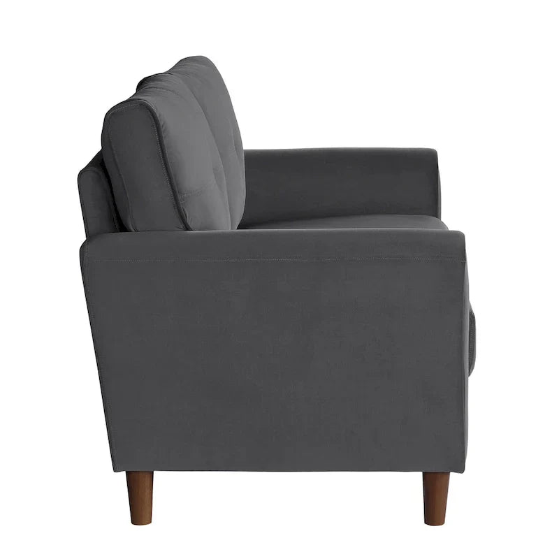 Causeuse confort 1 pièce rembourrée en velours brun, dossiers moelleux, détail capitonné, structure en bois massif, mobilier de salon moderne