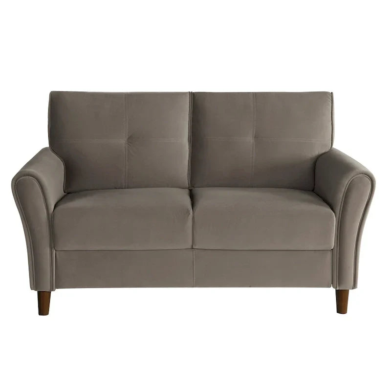 Causeuse confort 1 pièce rembourrée en velours brun, dossiers moelleux, détail capitonné, structure en bois massif, mobilier de salon moderne