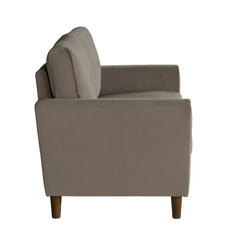 Causeuse confort 1 pièce rembourrée en velours brun, dossiers moelleux, détail capitonné, structure en bois massif, mobilier de salon moderne