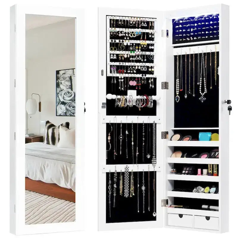 Costway Armoire à bijoux murale avec miroir et lumières LED