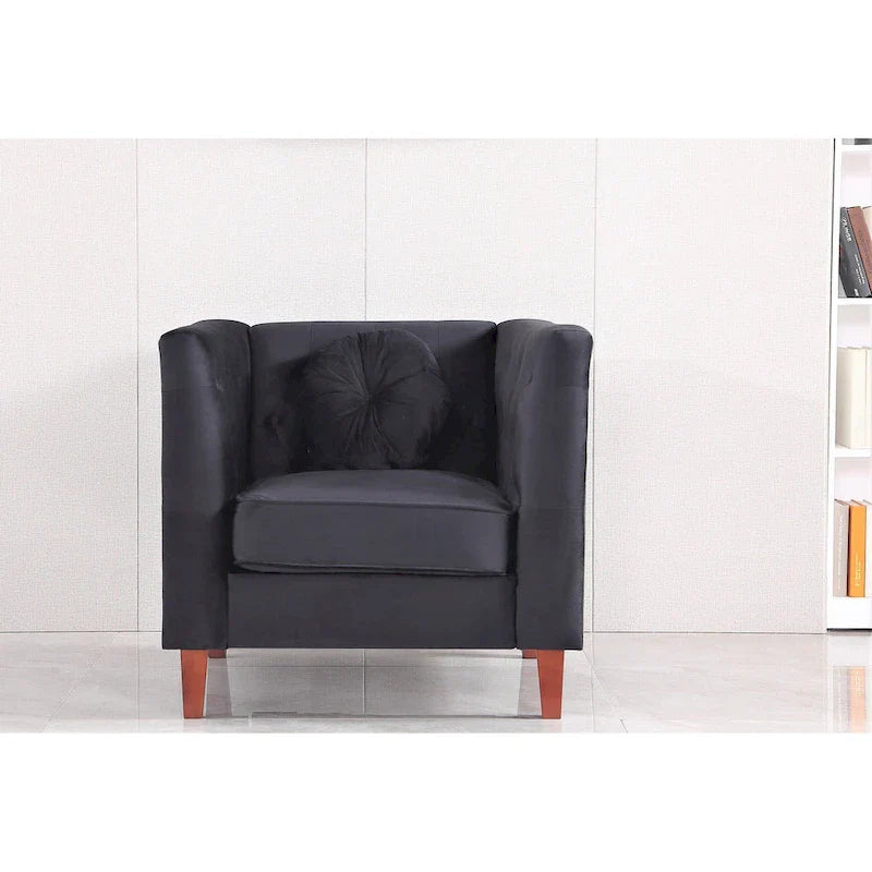 US PRIDE FURNITURE Fauteuil Chesterfield classique en velours avec pieds en bois