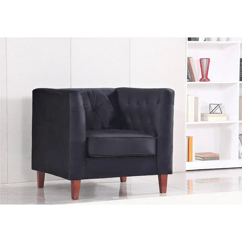US PRIDE FURNITURE Fauteuil Chesterfield classique en velours avec pieds en bois