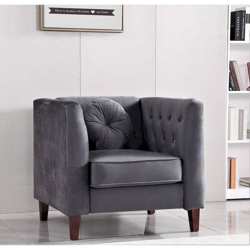 US PRIDE FURNITURE Fauteuil Chesterfield classique en velours avec pieds en bois