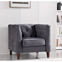 US PRIDE FURNITURE Fauteuil Chesterfield classique en velours avec pieds en bois