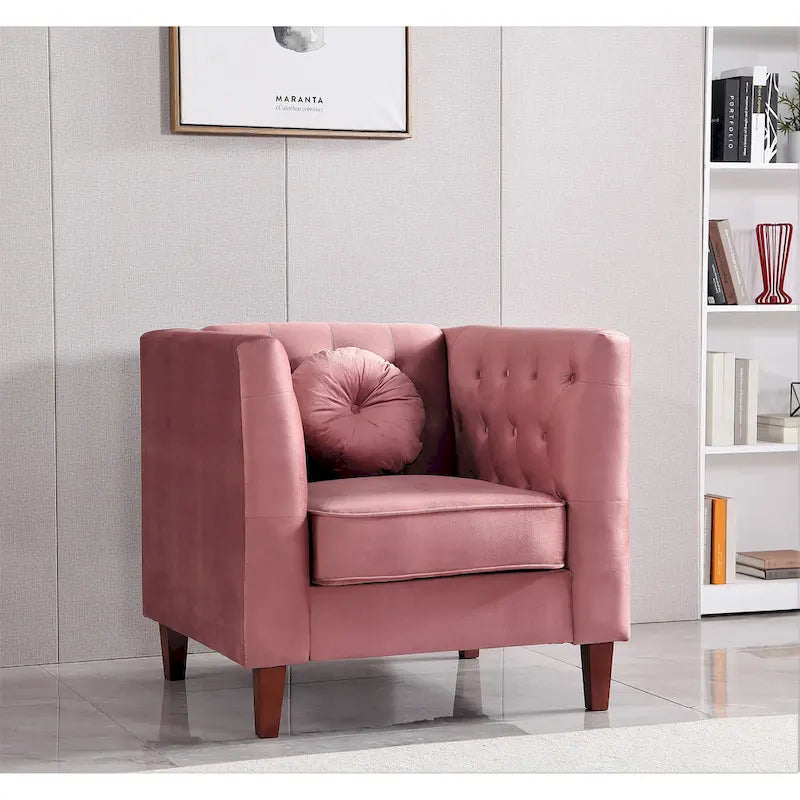 US PRIDE FURNITURE Fauteuil Chesterfield classique en velours avec pieds en bois
