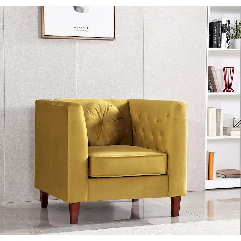 US PRIDE FURNITURE Fauteuil Chesterfield classique en velours avec pieds en bois
