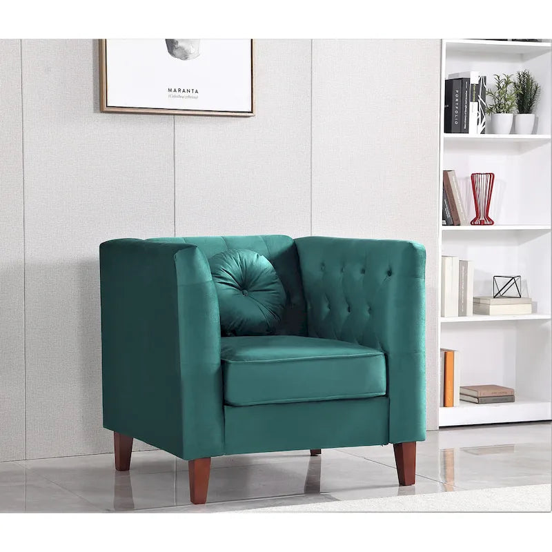 US PRIDE FURNITURE Fauteuil Chesterfield classique en velours avec pieds en bois
