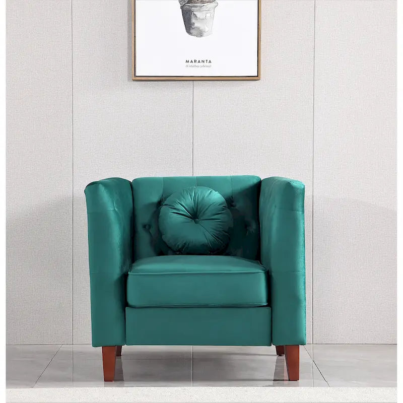 US PRIDE FURNITURE Fauteuil Chesterfield classique en velours avec pieds en bois