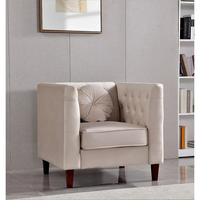 US PRIDE FURNITURE Fauteuil Chesterfield classique en velours avec pieds en bois