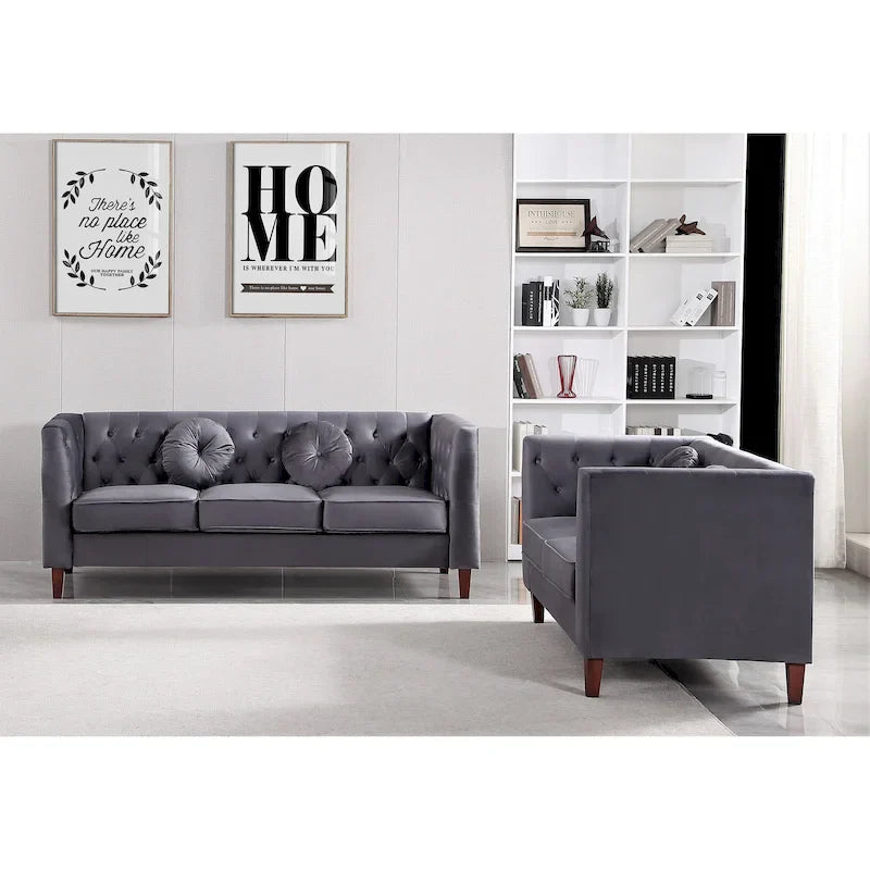 US PRIDE FURNITURE - Ensemble de salon Chesterfield classique en velours 2 pièces, canapé et causeuse