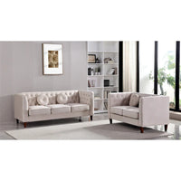 US PRIDE FURNITURE - Ensemble de salon Chesterfield classique en velours 2 pièces, canapé et causeuse