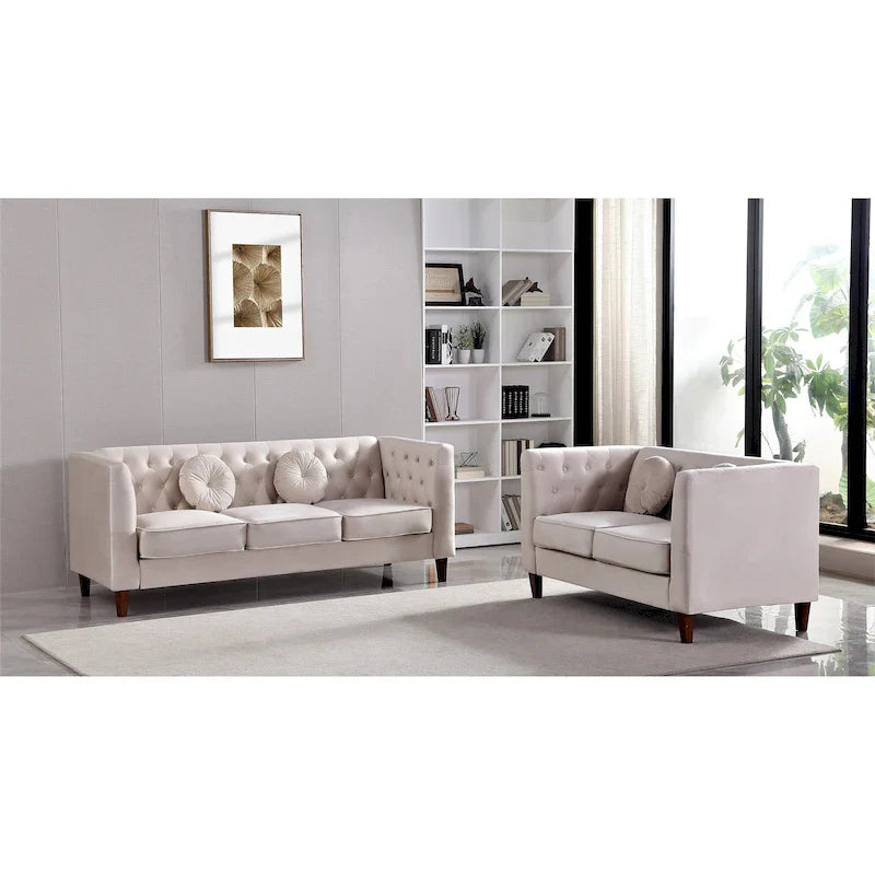 US PRIDE FURNITURE - Ensemble de salon Chesterfield classique en velours 2 pièces, canapé et causeuse