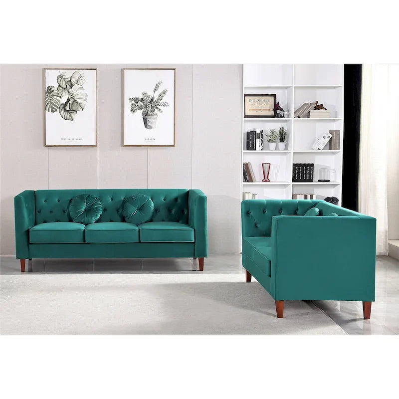 US PRIDE FURNITURE - Ensemble de salon Chesterfield classique en velours 2 pièces, canapé et causeuse