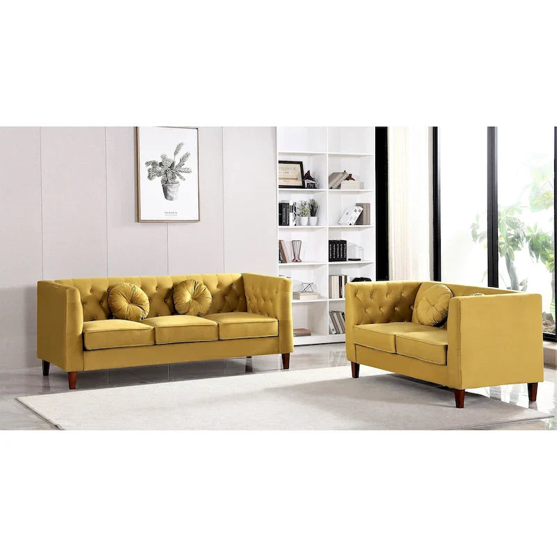 US PRIDE FURNITURE - Ensemble de salon Chesterfield classique en velours 2 pièces, canapé et causeuse