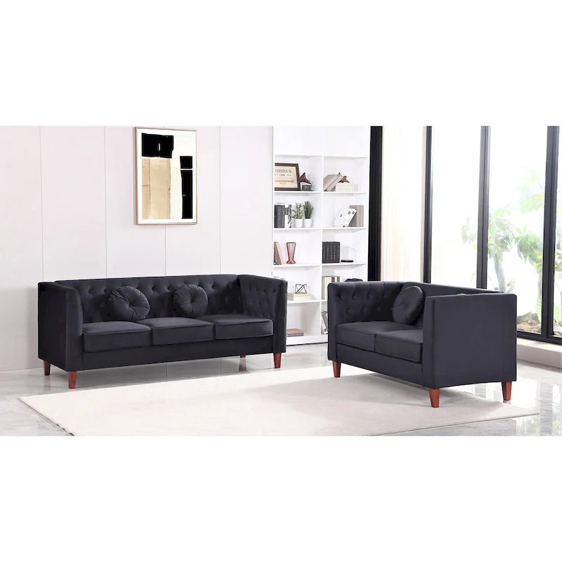 US PRIDE FURNITURE - Ensemble de salon Chesterfield classique en velours 2 pièces, canapé et causeuse