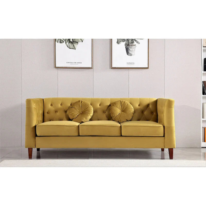 US PRIDE FURNITURE - Ensemble de salon Chesterfield classique en velours 2 pièces, canapé et causeuse