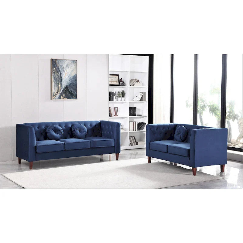 US PRIDE FURNITURE - Ensemble de salon Chesterfield classique en velours 2 pièces, canapé et causeuse