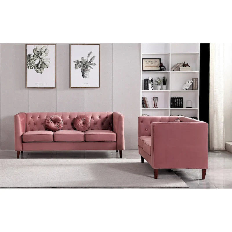 US PRIDE FURNITURE - Ensemble de salon Chesterfield classique en velours 2 pièces, canapé et causeuse