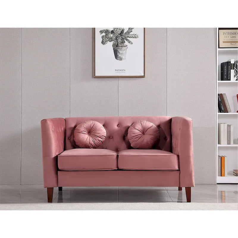 US PRIDE FURNITURE - Ensemble de salon Chesterfield classique en velours 2 pièces, canapé et causeuse