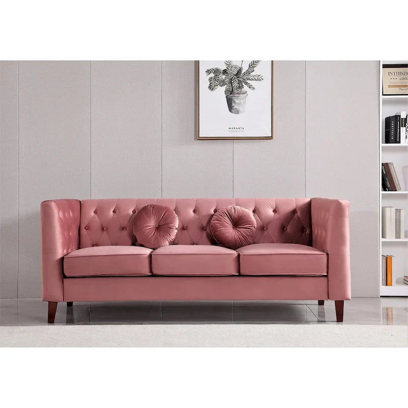 US PRIDE FURNITURE - Ensemble de salon Chesterfield classique en velours 2 pièces, canapé et causeuse