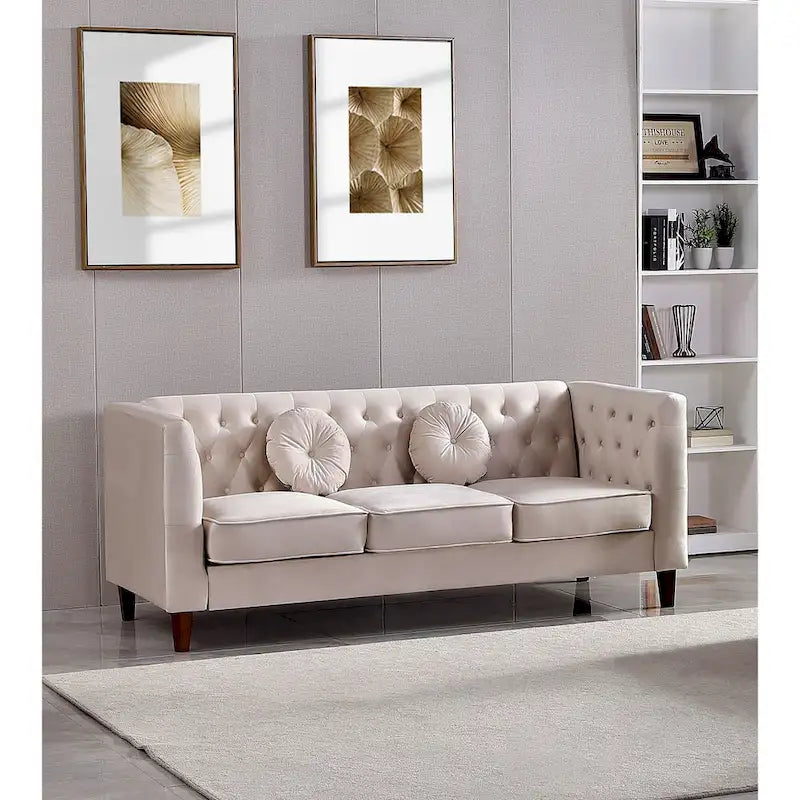 US PRIDE FURNITURE - Ensemble de salon Chesterfield classique en velours 2 pièces, canapé et causeuse