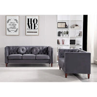 US PRIDE FURNITURE - Ensemble de salon Chesterfield classique en velours 2 pièces, canapé et causeuse