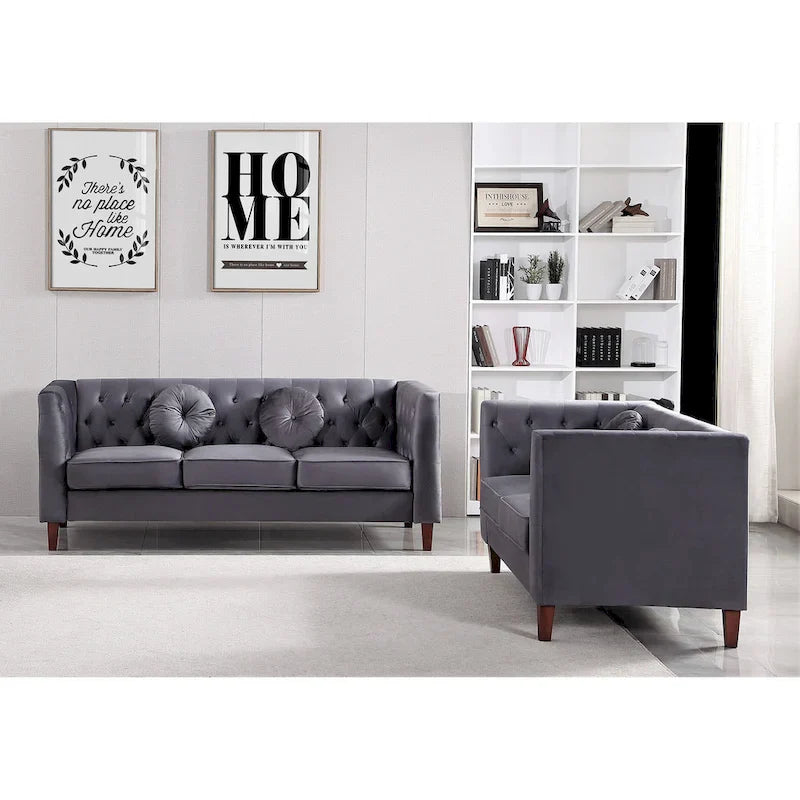 US PRIDE FURNITURE - Ensemble de salon Chesterfield classique en velours 2 pièces, canapé et causeuse