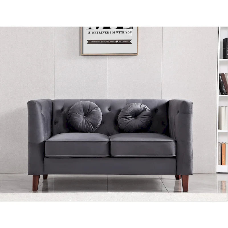 US PRIDE FURNITURE - Ensemble de salon Chesterfield classique en velours 2 pièces, canapé et causeuse