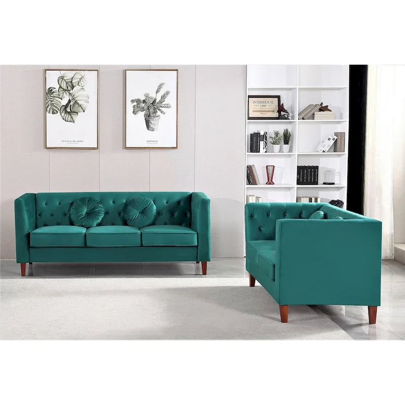 US PRIDE FURNITURE - Ensemble de salon Chesterfield classique en velours 2 pièces, canapé et causeuse