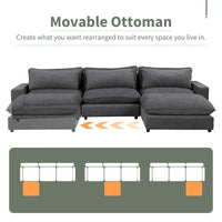 Canapé Sectionnel Canapé Nuage, Canapé Rembourré en Chenille avec Pouf Mobile, Ports de Chargement et 3 Coussins de Dossier