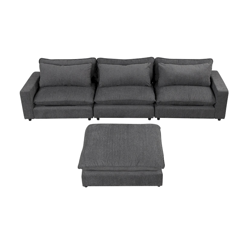 Canapé Sectionnel Canapé Nuage, Canapé Rembourré en Chenille avec Pouf Mobile, Ports de Chargement et 3 Coussins de Dossier
