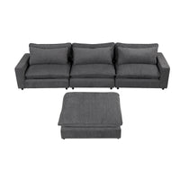 Canapé Sectionnel Canapé Nuage, Canapé Rembourré en Chenille avec Pouf Mobile, Ports de Chargement et 3 Coussins de Dossier