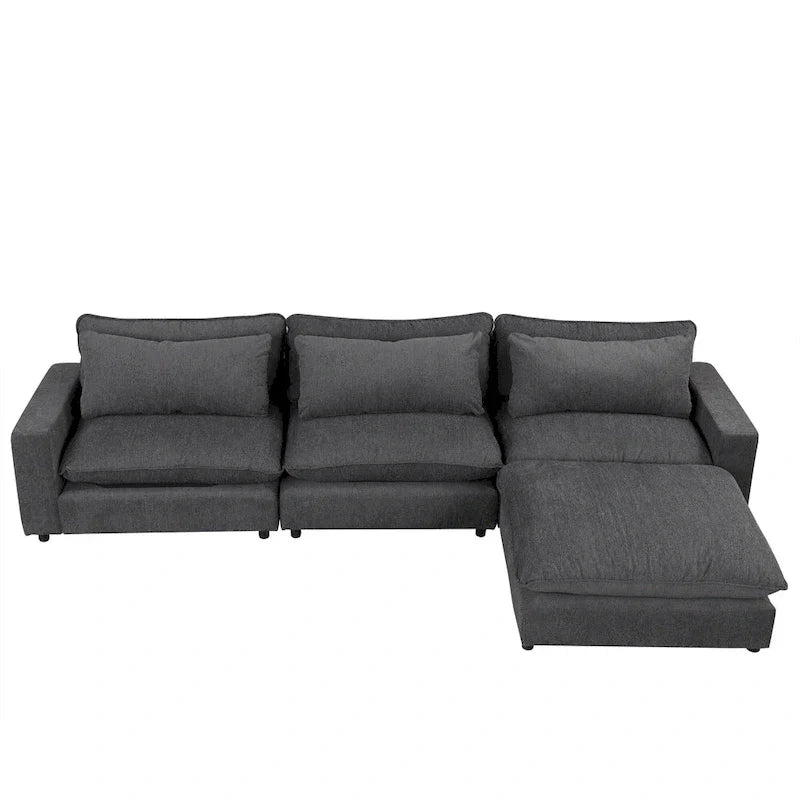 Canapé Sectionnel Canapé Nuage, Canapé Rembourré en Chenille avec Pouf Mobile, Ports de Chargement et 3 Coussins de Dossier