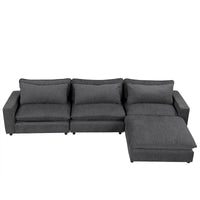 Canapé Sectionnel Canapé Nuage, Canapé Rembourré en Chenille avec Pouf Mobile, Ports de Chargement et 3 Coussins de Dossier