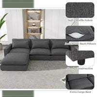 Canapé Sectionnel Canapé Nuage, Canapé Rembourré en Chenille avec Pouf Mobile, Ports de Chargement et 3 Coussins de Dossier