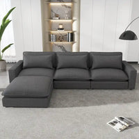 Canapé Sectionnel Canapé Nuage, Canapé Rembourré en Chenille avec Pouf Mobile, Ports de Chargement et 3 Coussins de Dossier