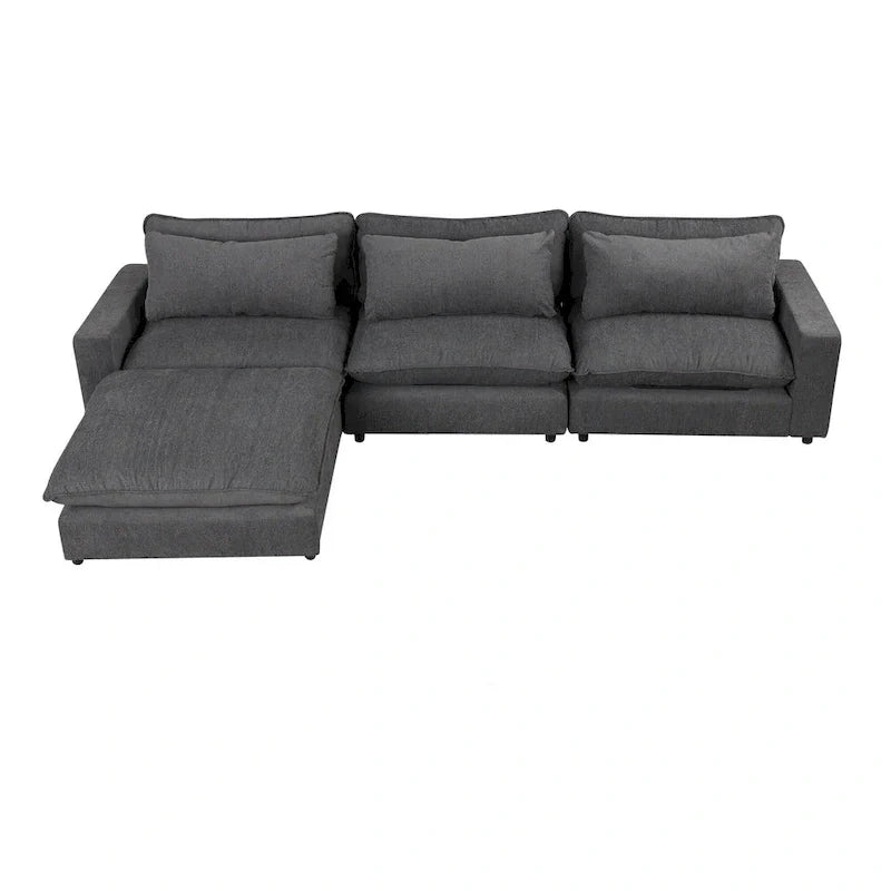 Canapé Sectionnel Canapé Nuage, Canapé Rembourré en Chenille avec Pouf Mobile, Ports de Chargement et 3 Coussins de Dossier