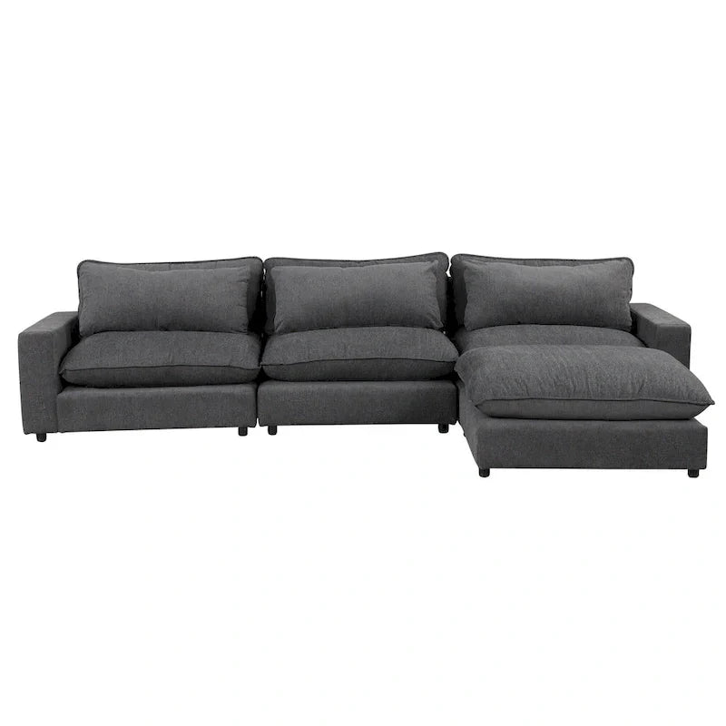 Canapé Sectionnel Canapé Nuage, Canapé Rembourré en Chenille avec Pouf Mobile, Ports de Chargement et 3 Coussins de Dossier