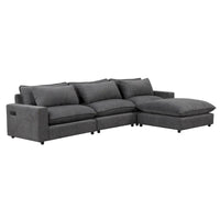 Canapé Sectionnel Canapé Nuage, Canapé Rembourré en Chenille avec Pouf Mobile, Ports de Chargement et 3 Coussins de Dossier
