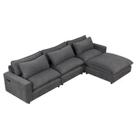 Canapé Sectionnel Canapé Nuage, Canapé Rembourré en Chenille avec Pouf Mobile, Ports de Chargement et 3 Coussins de Dossier