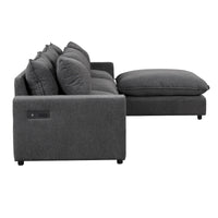 Canapé Sectionnel Canapé Nuage, Canapé Rembourré en Chenille avec Pouf Mobile, Ports de Chargement et 3 Coussins de Dossier